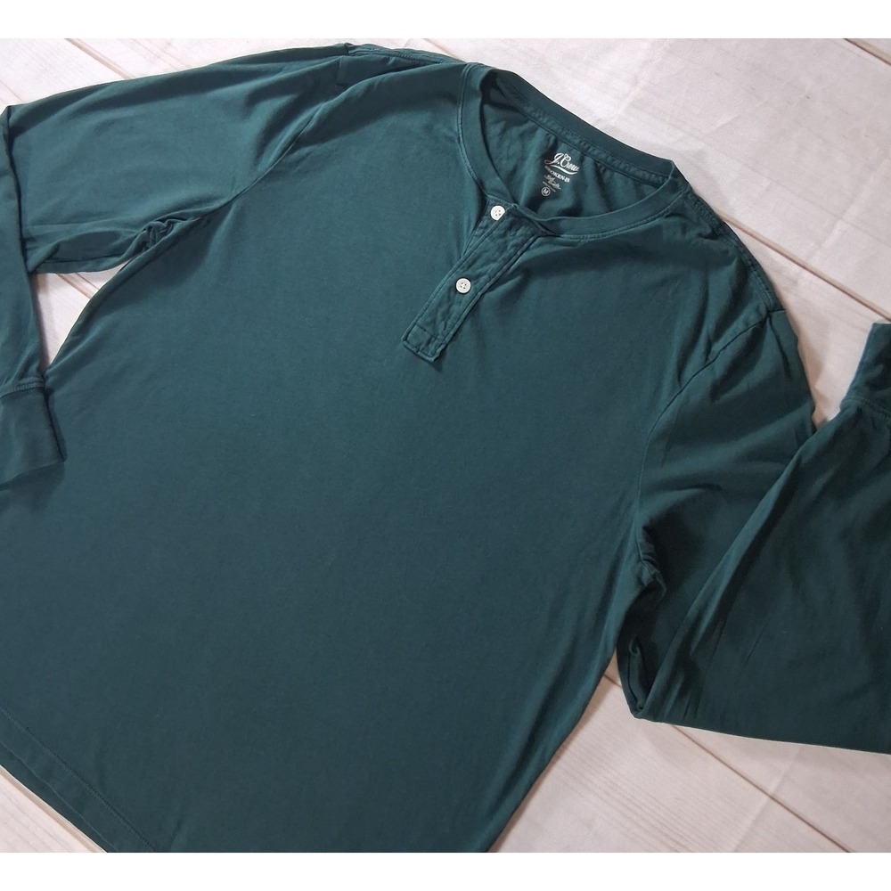 J.Crew Broken-In Knit Goods Long Sleeve Henley Shirt Men's M Dark Green Cotton